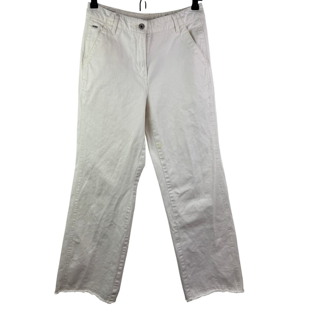 G-Star Raw White Jeans Cotton Page High Rise Fringe Hem Wide Leg Zip Fly Size 27